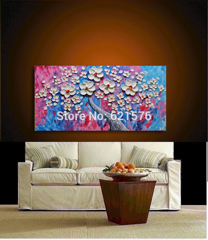 hand-painted living room decor home decor colorful white flower tree wall art picture thick palette knife canvas oil painting