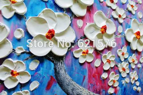 hand-painted living room decor home decor colorful white flower tree wall art picture thick palette knife canvas oil painting