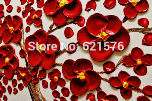 hand-painted living room decor home decoration red flower tree wall art picture abstract thick palette knife canvas oil painting