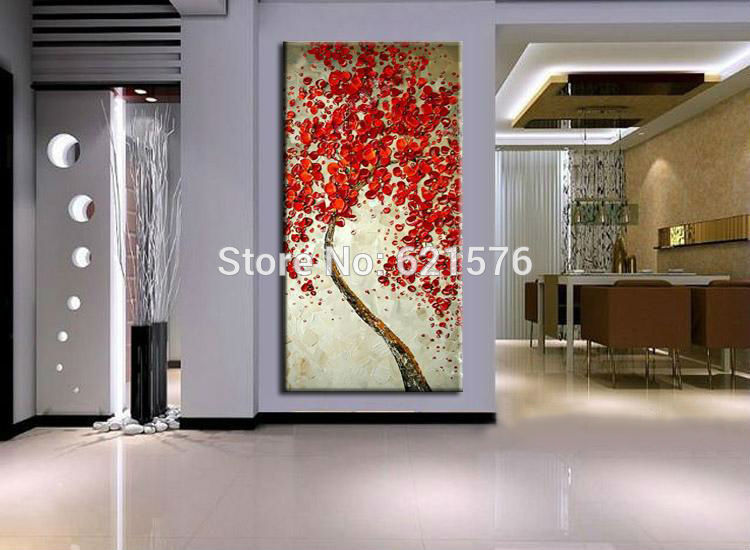 hand-painted living room home decor abstract wall art picture thick palette red falling flowers tree oil painting on canvas art