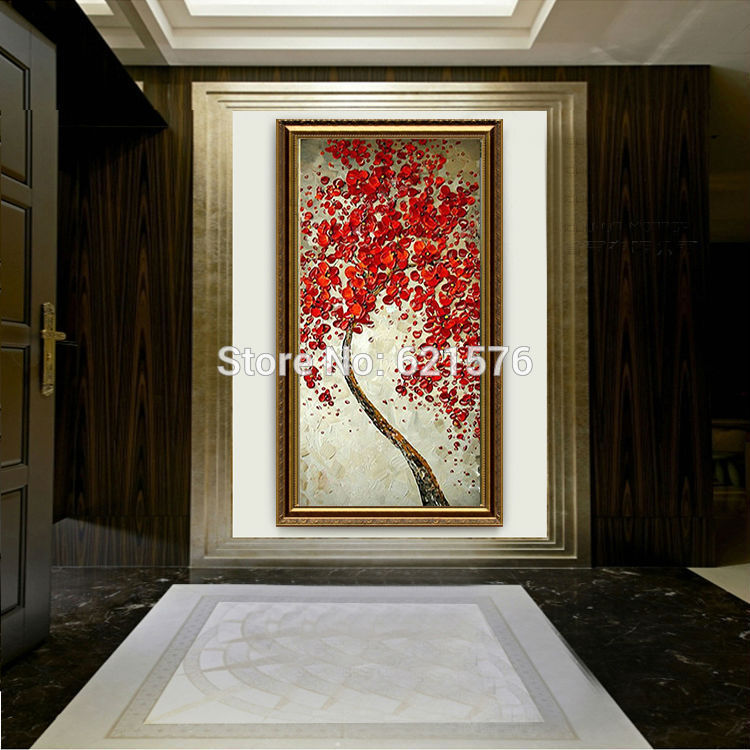 hand-painted living room home decor abstract wall art picture thick palette red falling flowers tree oil painting on canvas art