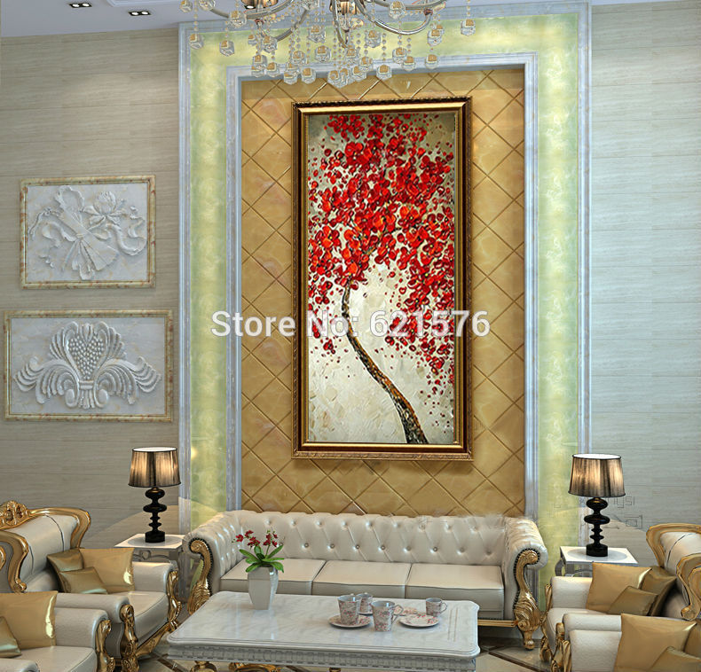 hand-painted living room home decor abstract wall art picture thick palette red falling flowers tree oil painting on canvas art