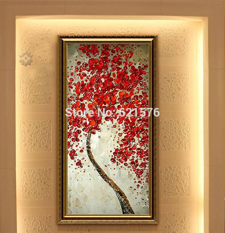 hand-painted living room home decor abstract wall art picture thick palette red falling flowers tree oil painting on canvas art