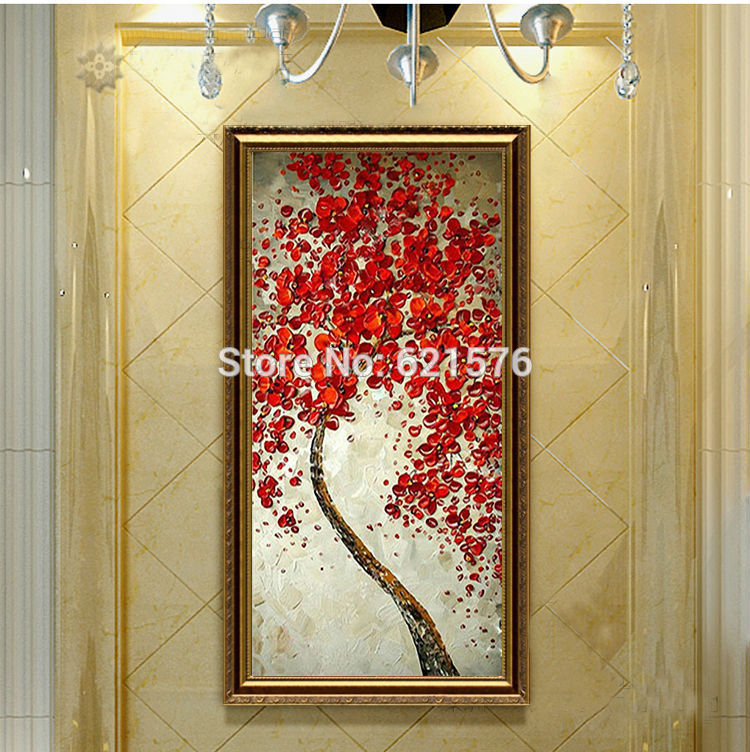 hand-painted living room home decor abstract wall art picture thick palette red falling flowers tree oil painting on canvas art