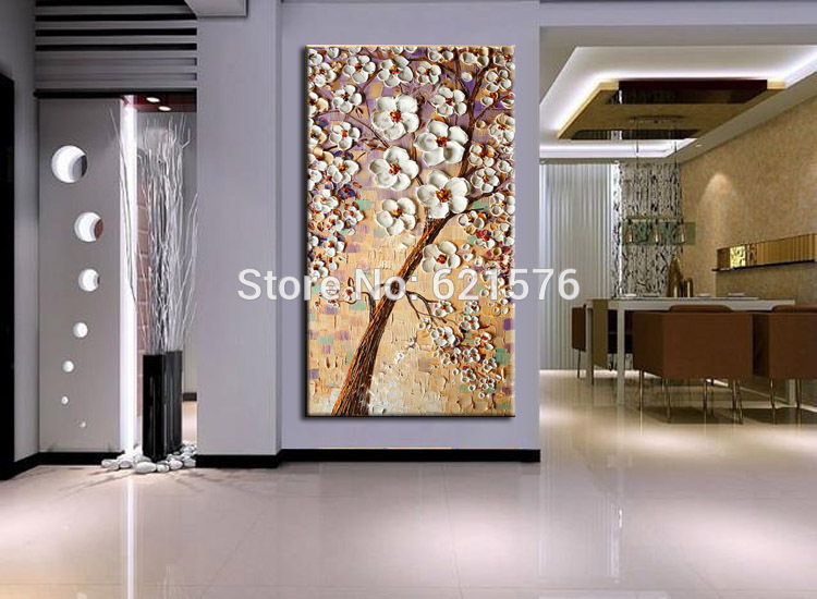 hand-painted living room home decor abstract wall art picture thick palette white flower cherry tree oil painting on canvas art