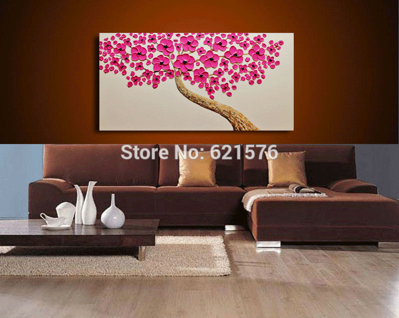 hand-painted living room home decoration magenta flower flower wall art picture abstract thick palette knife canvas oil painting