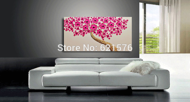 hand-painted living room home decoration magenta flower flower wall art picture abstract thick palette knife canvas oil painting