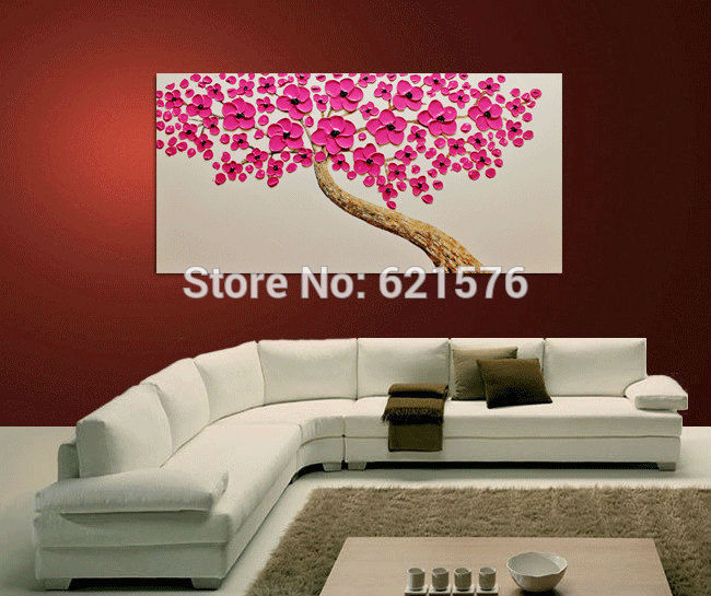 hand-painted living room home decoration magenta flower flower wall art picture abstract thick palette knife canvas oil painting