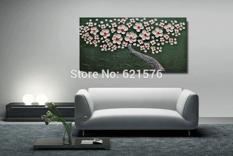 hand-painted living room home decoration white cherry blossom wall art picture abstract thick palette knife canvas oil painting