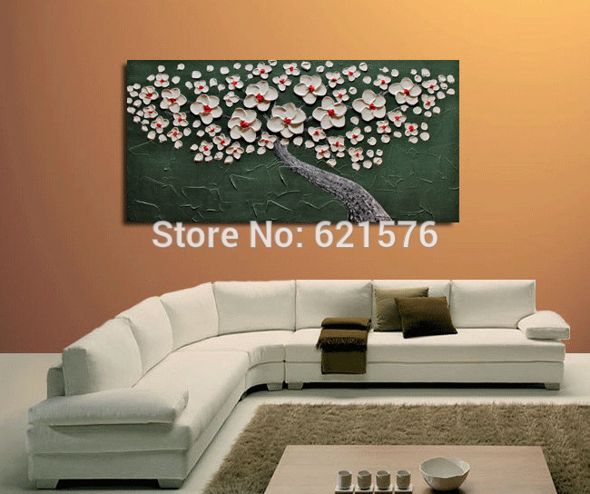 hand-painted living room home decoration white cherry blossom wall art picture abstract thick palette knife canvas oil painting