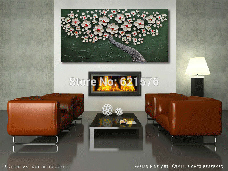 hand-painted living room home decoration white cherry blossom wall art picture abstract thick palette knife canvas oil painting