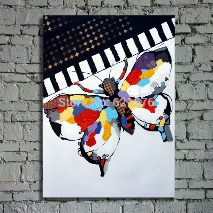 hand-painted modern european living room wall art picture home decor abstract piano butterfly oil painting on canvas art framed