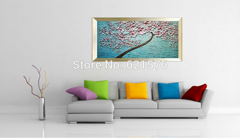 hand-painted modern home decor abstract pink flower cherrry blossom tree wall art picture thick palette oil painting on canvas
