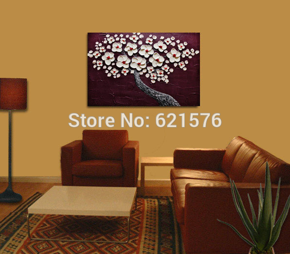 hand-painted modern home decor abstract white cherry blossom wine red wall art picture thick palette knife canvas oil painting