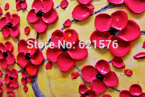 hand-painted modern home decoration rose red blooming tree wall art picture abstract thick palette knife oil painting on canvas