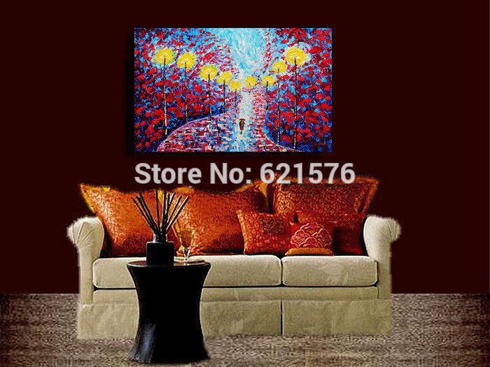 hand-painted modern living room decor home decor blue red umbrella wall art picture thick palette knife landscape oil painting