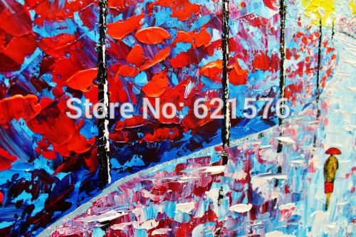 hand-painted modern living room decor home decor blue red umbrella wall art picture thick palette knife landscape oil painting