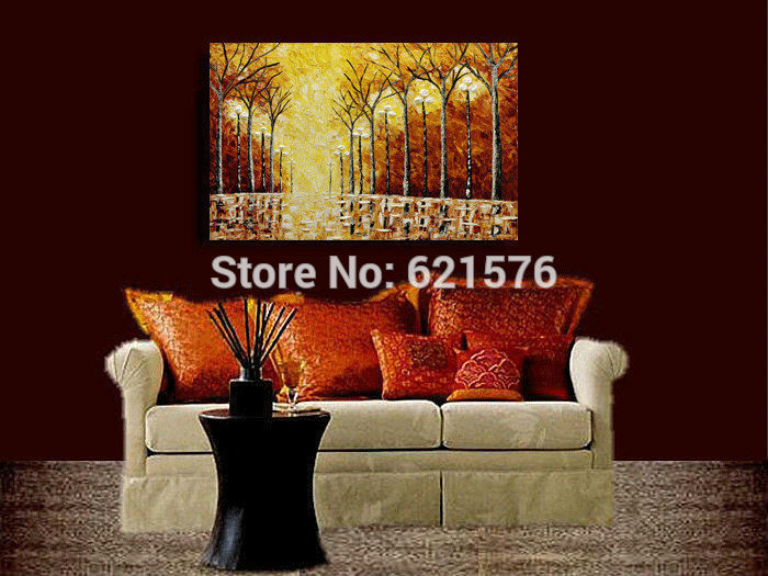 hand-painted modern living room home decor abstract brown tree light wall art picture thick palette knife landscape oil painting