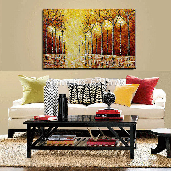 hand-painted modern living room home decor abstract brown tree light wall art picture thick palette knife landscape oil painting