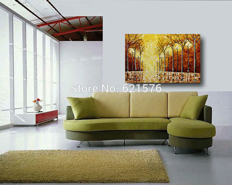 hand-painted modern living room home decor abstract brown tree light wall art picture thick palette knife landscape oil painting