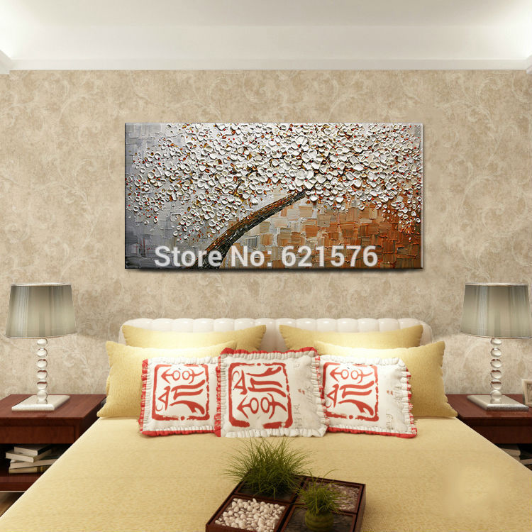 hand-painted modern wall art picture home decor abstract brown white cherry blossom tree thick palette oil painting on canvas