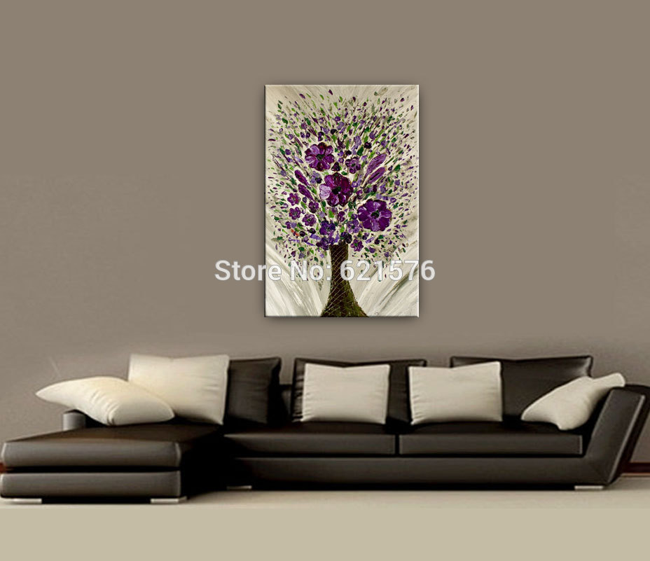 hand-painted modern wall art picture home decor abstract impasto purple flowers thick palette knife oil painting on canvas art