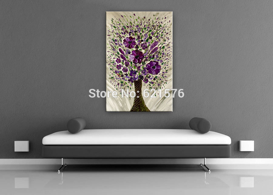 hand-painted modern wall art picture home decor abstract impasto purple flowers thick palette knife oil painting on canvas art