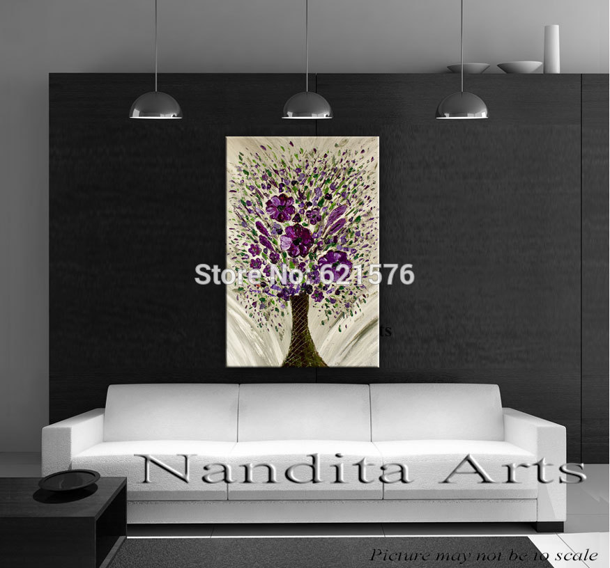 hand-painted modern wall art picture home decor abstract impasto purple flowers thick palette knife oil painting on canvas art