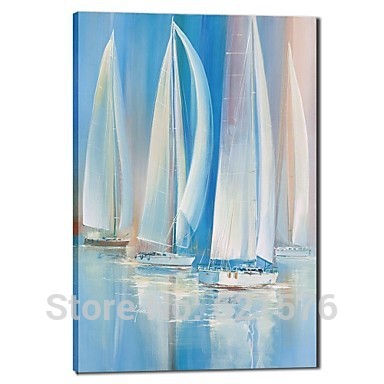 hand-painted modern wall art picture home decor for living room abstract blue sea white sailing boats oil painting on canvas