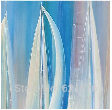 hand-painted modern wall art picture home decor for living room abstract blue sea white sailing boats oil painting on canvas