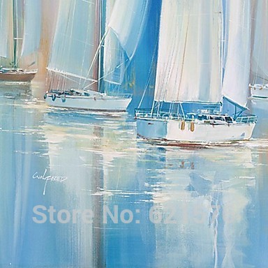 hand-painted modern wall art picture home decor for living room abstract blue sea white sailing boats oil painting on canvas