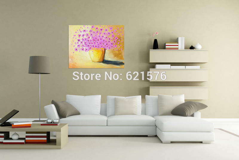 hand-painted modern wall art picture living room bedroom home decor abstract pink potted flowers palette oil painting on canvas