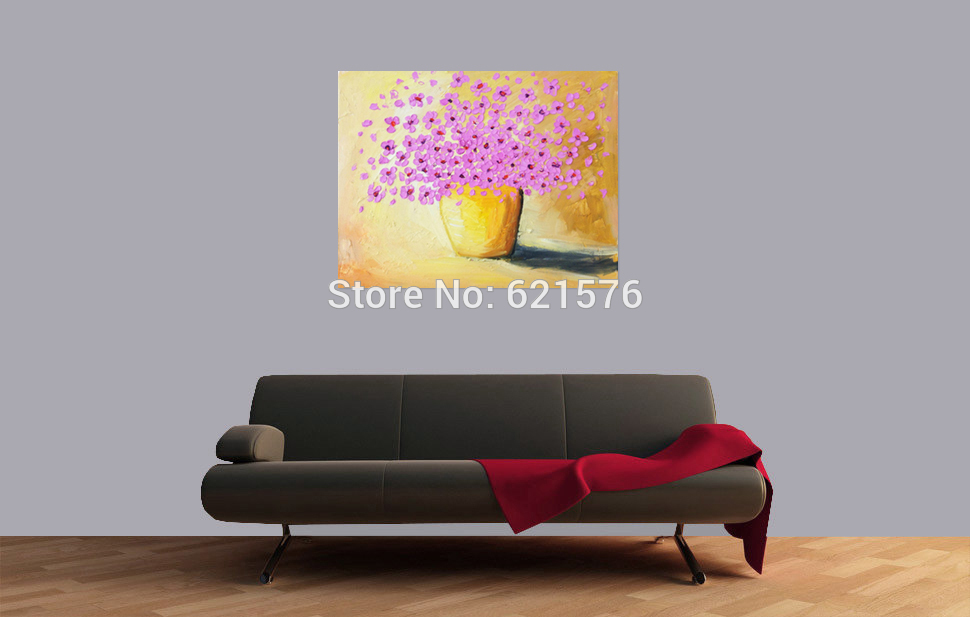 hand-painted modern wall art picture living room bedroom home decor abstract pink potted flowers palette oil painting on canvas