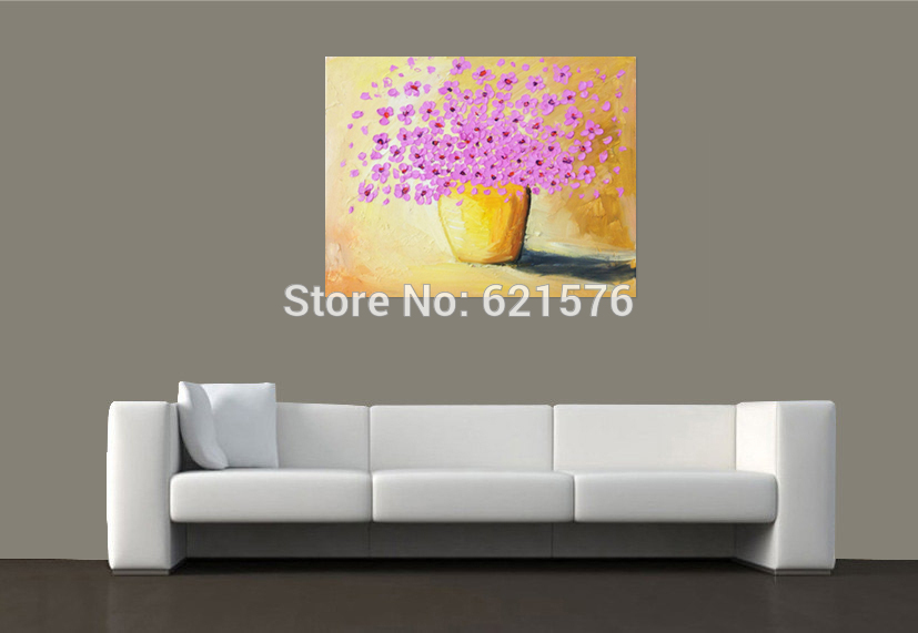 hand-painted modern wall art picture living room bedroom home decor abstract pink potted flowers palette oil painting on canvas