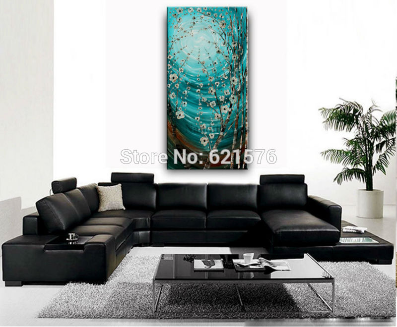 hand-painted modern wall art picture living room home decor abstract blue white apricot blossom tree oil painting on canvas art