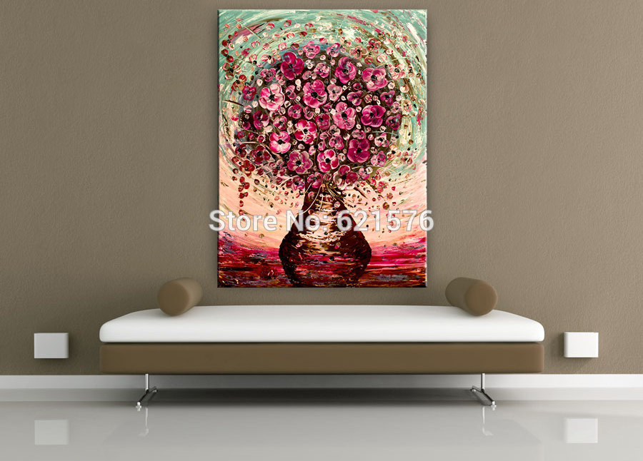 hand-painted modern wall art picture living room home decor abstract rose red flower vase palette oil painting on canvas art