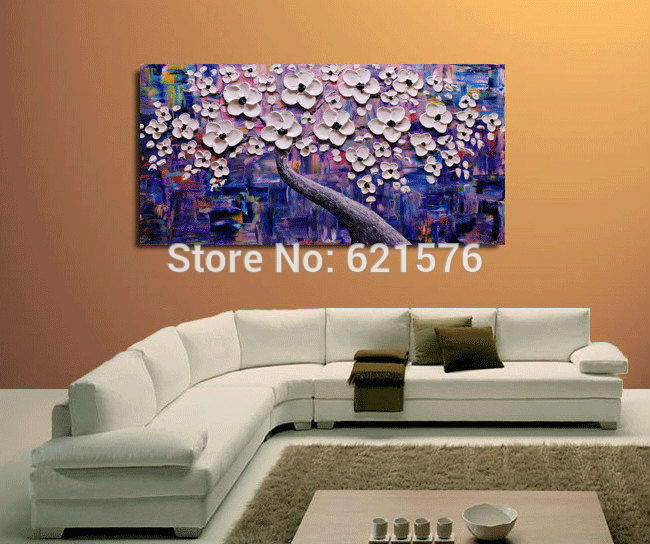 hand-painted modern white cherry blossom flower wall art picture home decor abstract thick palette knife oil painting on canvas