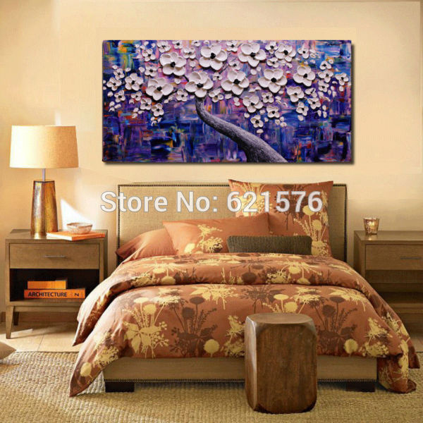 hand-painted modern white cherry blossom flower wall art picture home decor abstract thick palette knife oil painting on canvas