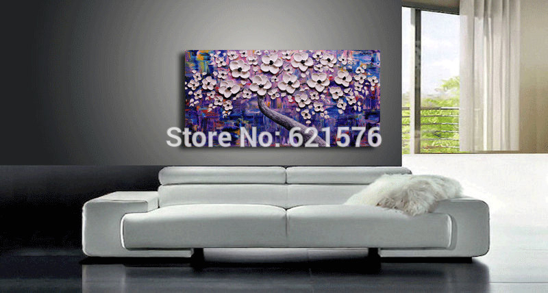 hand-painted modern white cherry blossom flower wall art picture home decor abstract thick palette knife oil painting on canvas