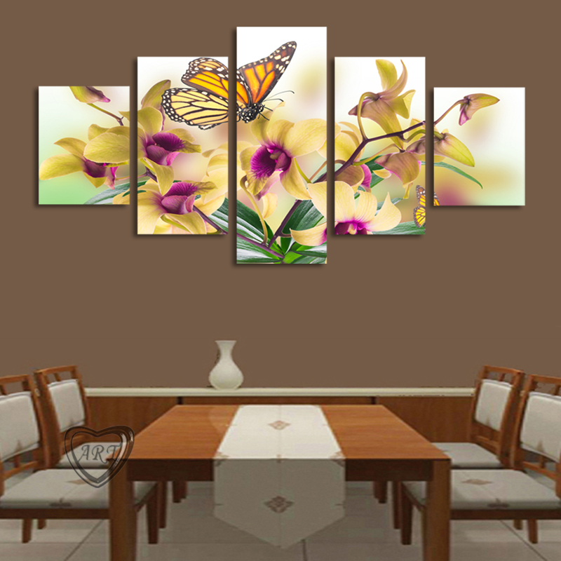 (no frame)picture noble and beautiful phalaenopsis 5 panels/set hd canvas print painting artwork, wall art picture canvas print.