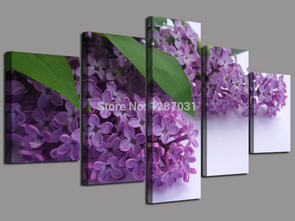 purple flowers 5 panels/set hd canvas print painting artwork for living room wall decorative painting unframed