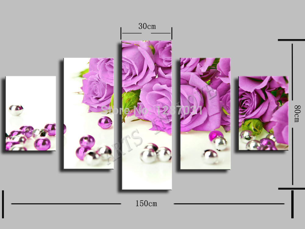 purple roses, 5 panels/set picture hd canvas print painting artwork, wall decorative painting gift