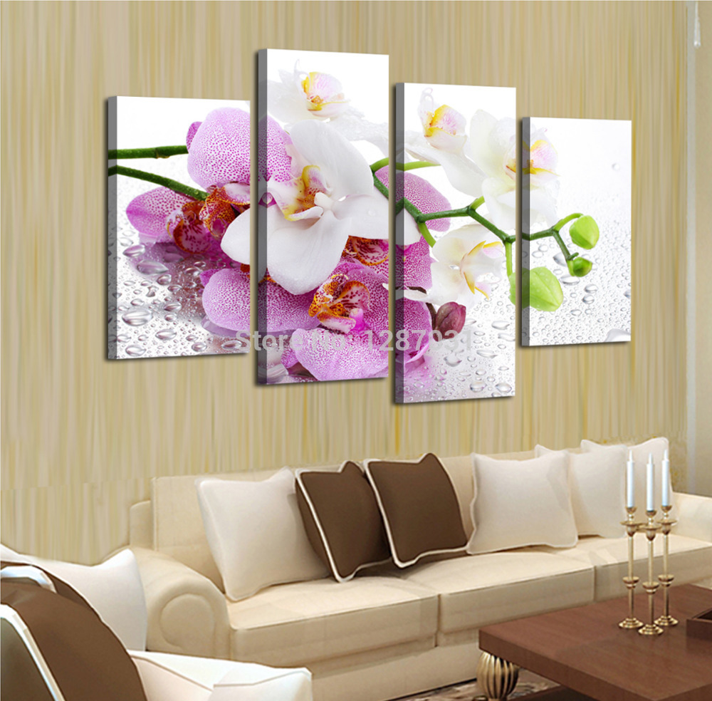 shopping beautiful butterfly orchid 4 panels/set hd canvas painting artwork, wall art picture painting unframed