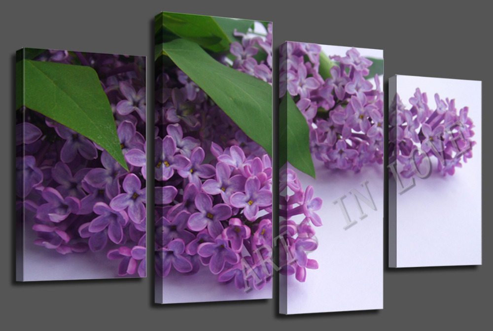 shopping beautiful purple flowers 4 panels/set large hd canvas print painting artwork, wall art the picture.