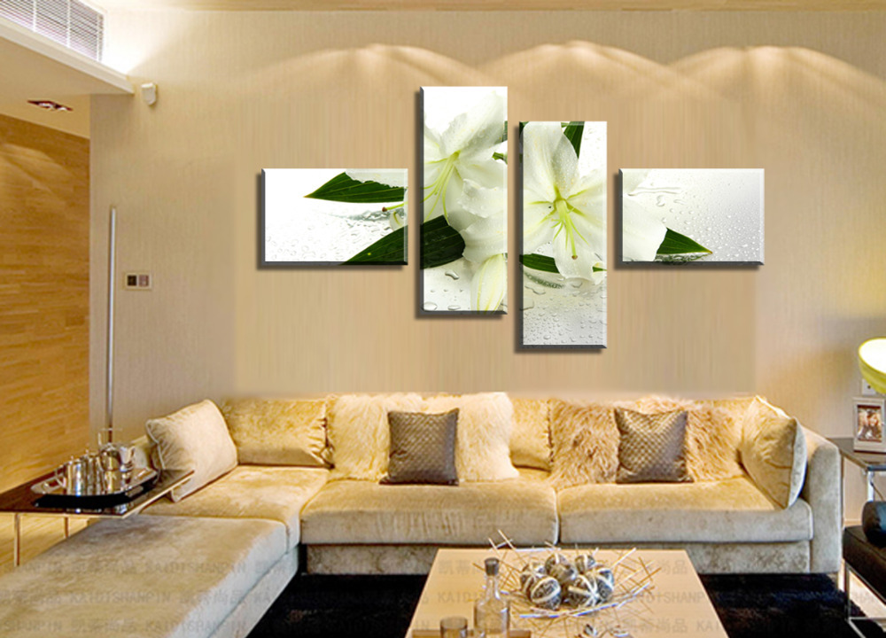 shopping the beautiful white lilies 4 panels/set hd picture canvas print painting artwork wall art the picture