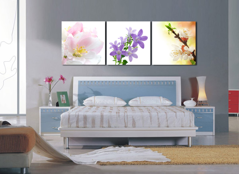 shopping three color flowers 3 panels/set hd canvas print painting artwork sell decorative painting