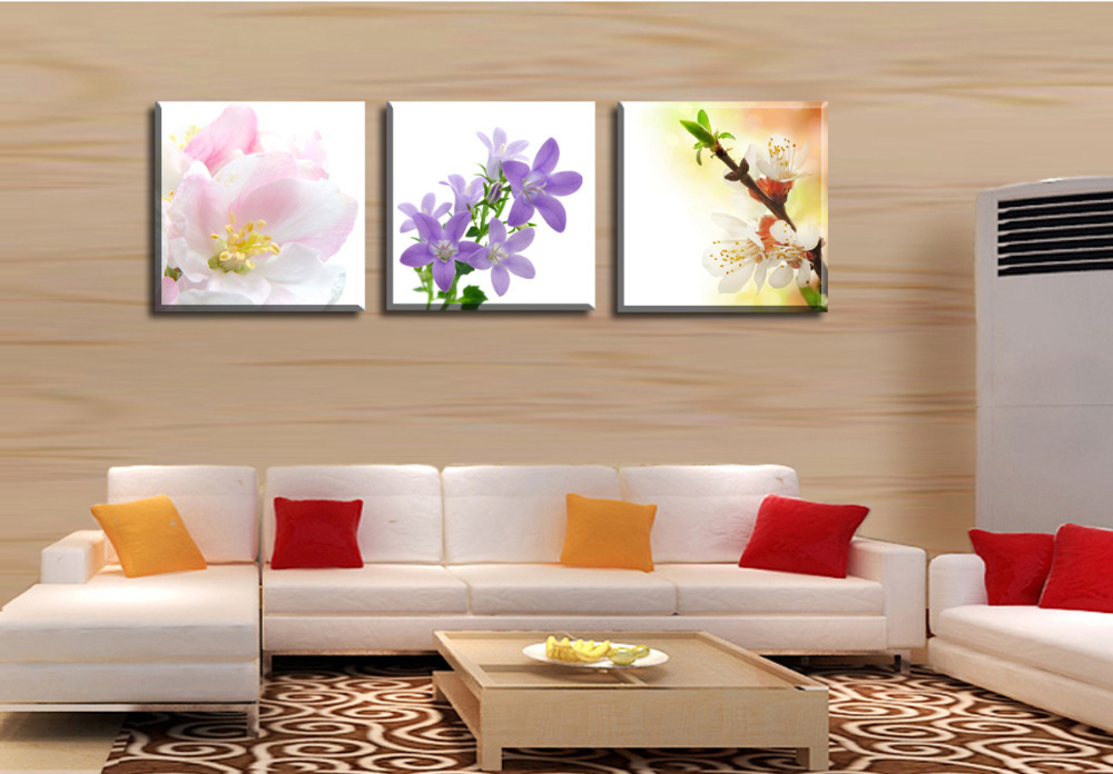 shopping three color flowers 3 panels/set hd canvas print painting artwork sell decorative painting