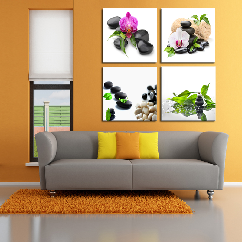 unframe 4 panels stone flowers landscape picture hd canvas print painting artwork wall art canvas for home decor whole