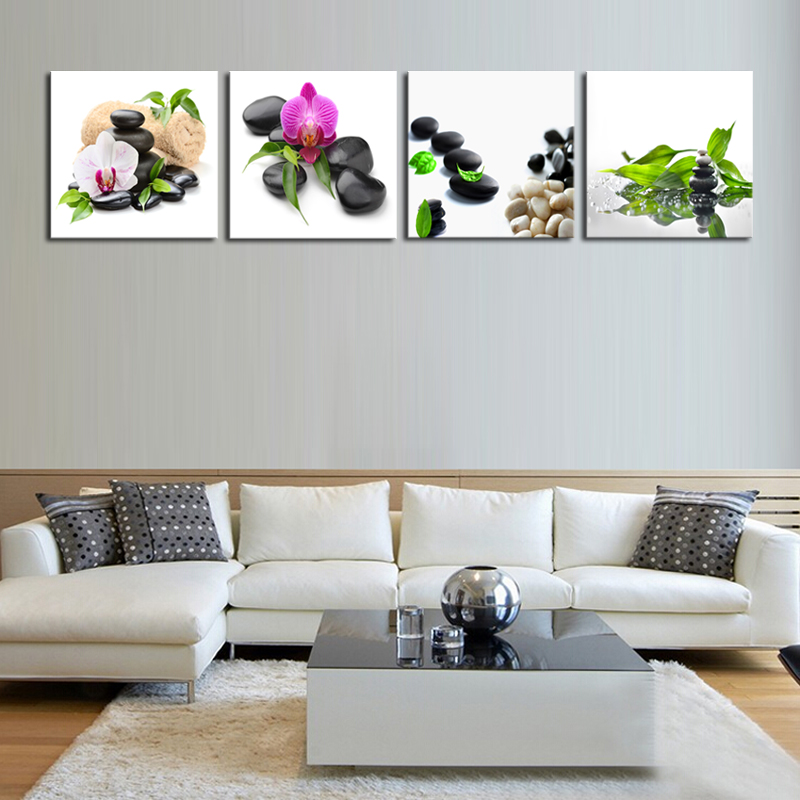 unframe 4 panels stone flowers landscape picture hd canvas print painting artwork wall art canvas for home decor whole