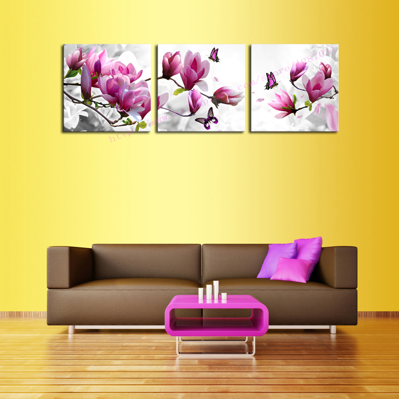 unframed 3 panels abstract modern wall painting purple pink flower home decorative art picture paint on canvas prints